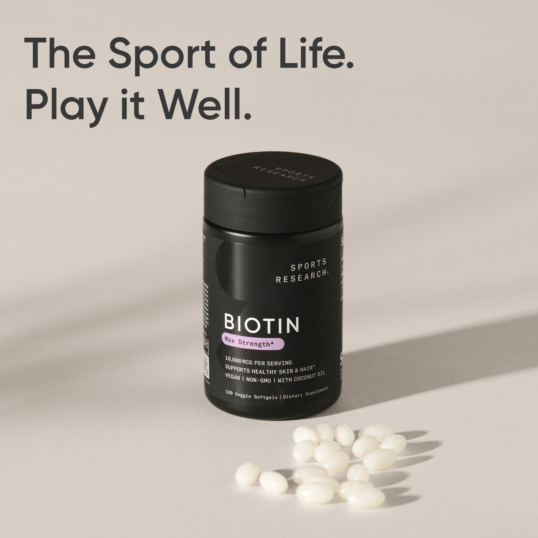 Sports Research® Biotin 10,000mcg w/Coconut Oil, 120 Count Plantgels™