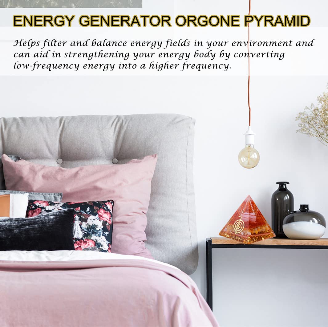 NewMainOne Orgone Pyramid for Positive Energy, Chakra, Wealth, Success - Chakra Orgonite Pyramid with Gemstones, Lucky C