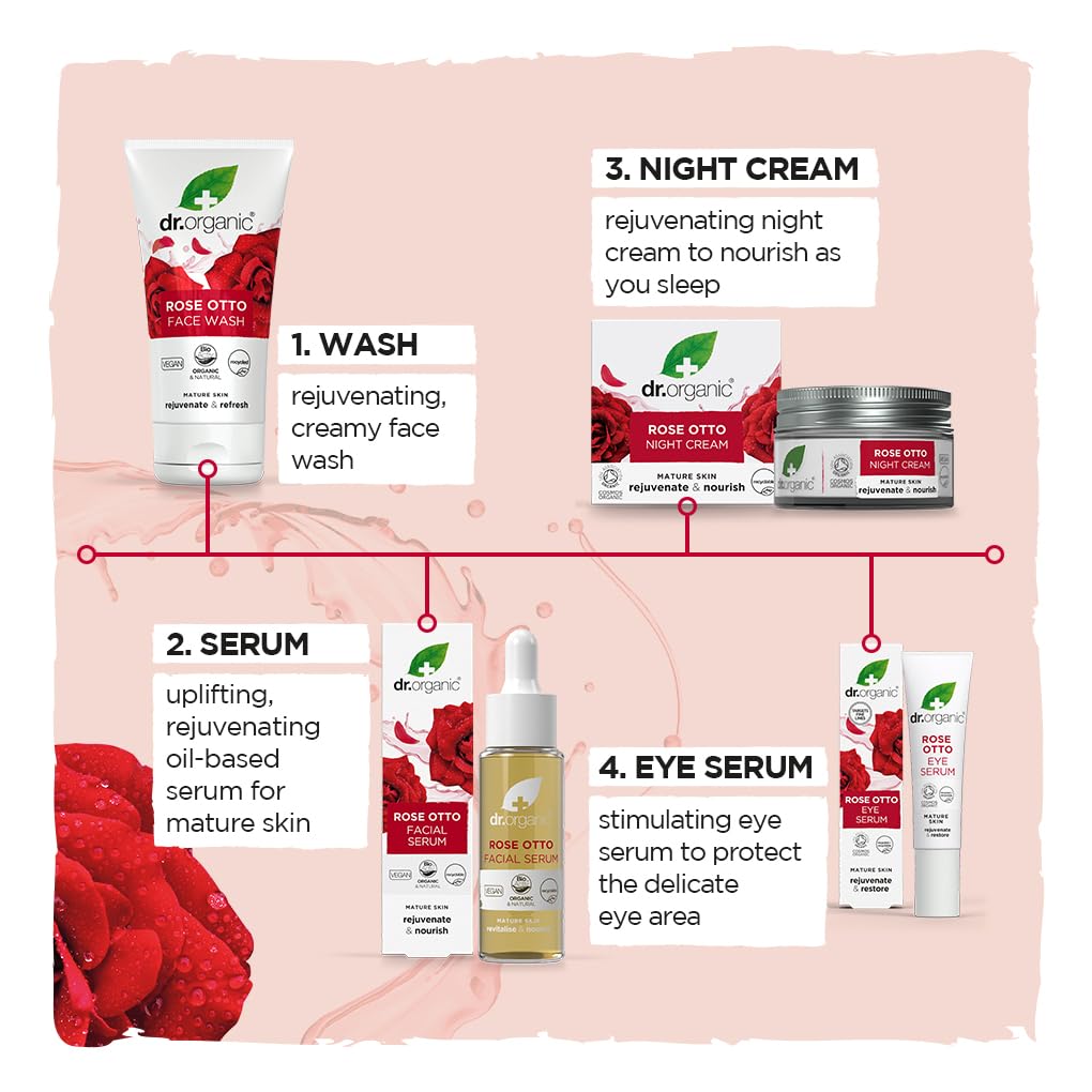 Dr. Organic Rose Otto Facial Serum | Nourishes and Smoothes Skin, Promotes Healthy Aging, Natural, Certified Organic, Pa