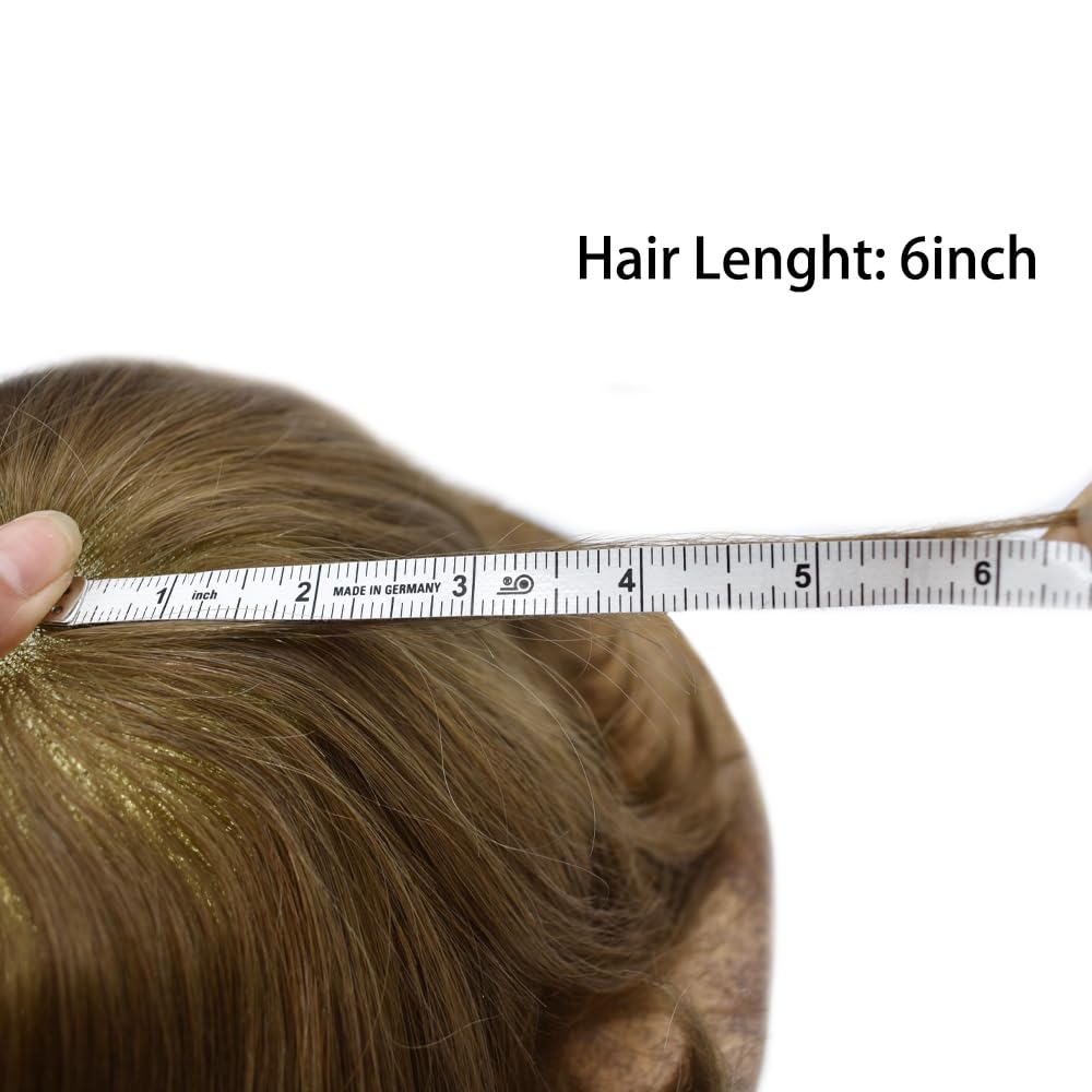 Curve Hair Mens Toupee Human Hair Piece Replacement System Monofilament Wig Hair Unit for Men Durable Poly Coated Mens Hairpiece (#710 Very Light Brown+10% Gray, 6"X9")