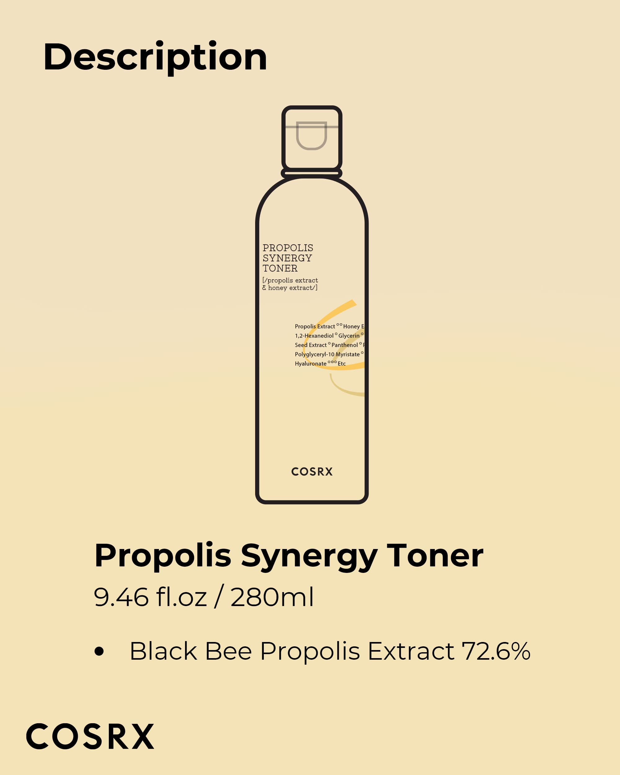 COSRX 72% Propolis Honey Toner, 3x Increase In Moisture Level, 9.46 fl.oz