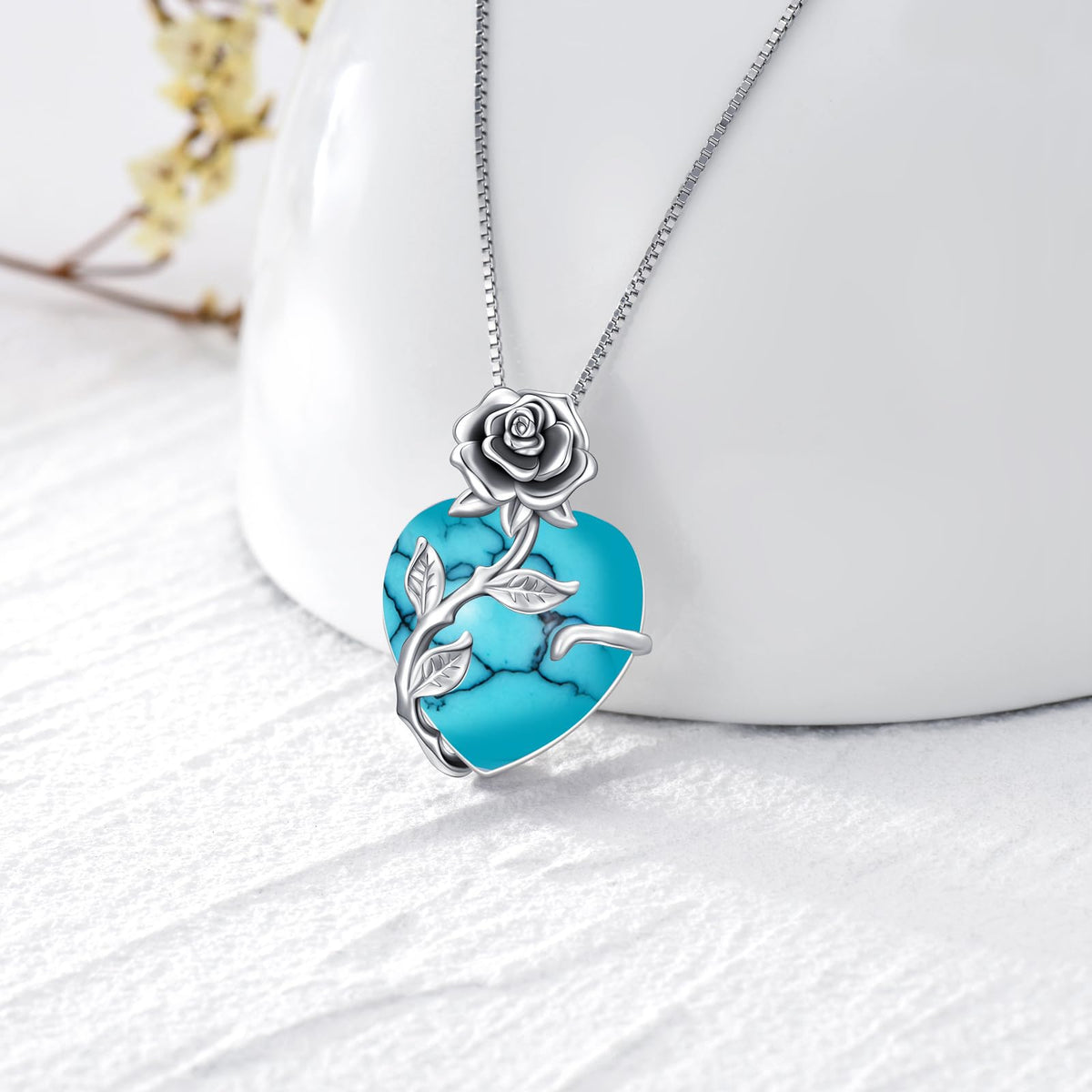 OCJ Birthstone Necklace for Women 925 Sterling Silver Rose Flower Heart Birthstones Pendant Necklace Fine Jewelry Annive