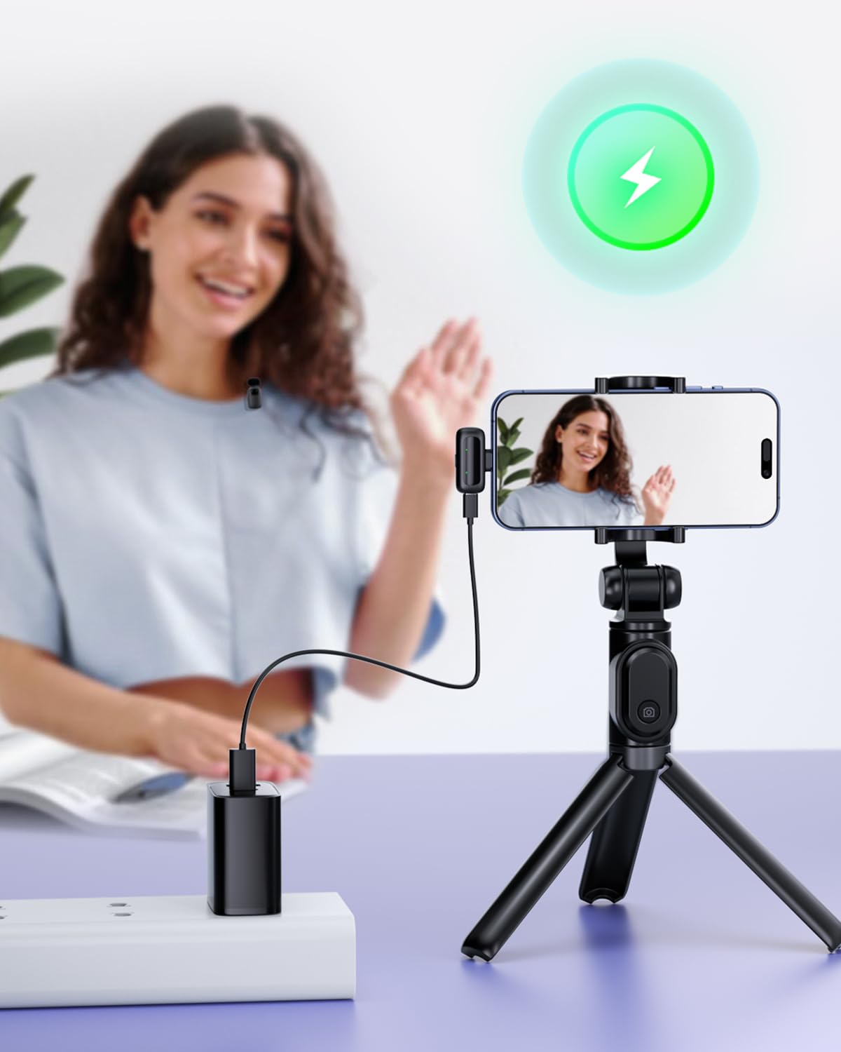 METTOMUS T1 mini Wireless Lavalier Microphone for iPhone/Android/iPad, 3-Level Noise Reduction, 30H Battery Life, AI Voi