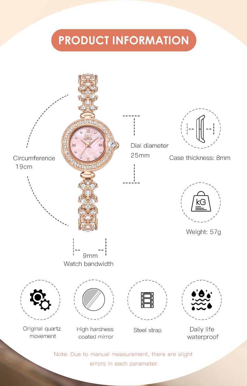 OPK Womens Rose Gold/Silver/Pink Bracelet Waterproof Luxury Diamond Watch – alternate angle