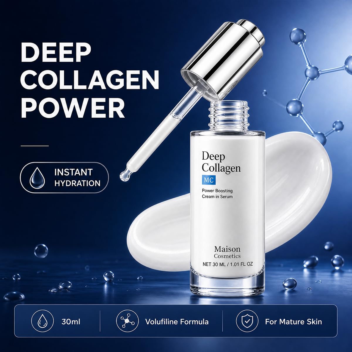 Zorlyna Maison Cosmetics Deep Collagen Serum, Korean Collagen Face Serum for Mature Skin, Hydrating & Firming Facial Ser