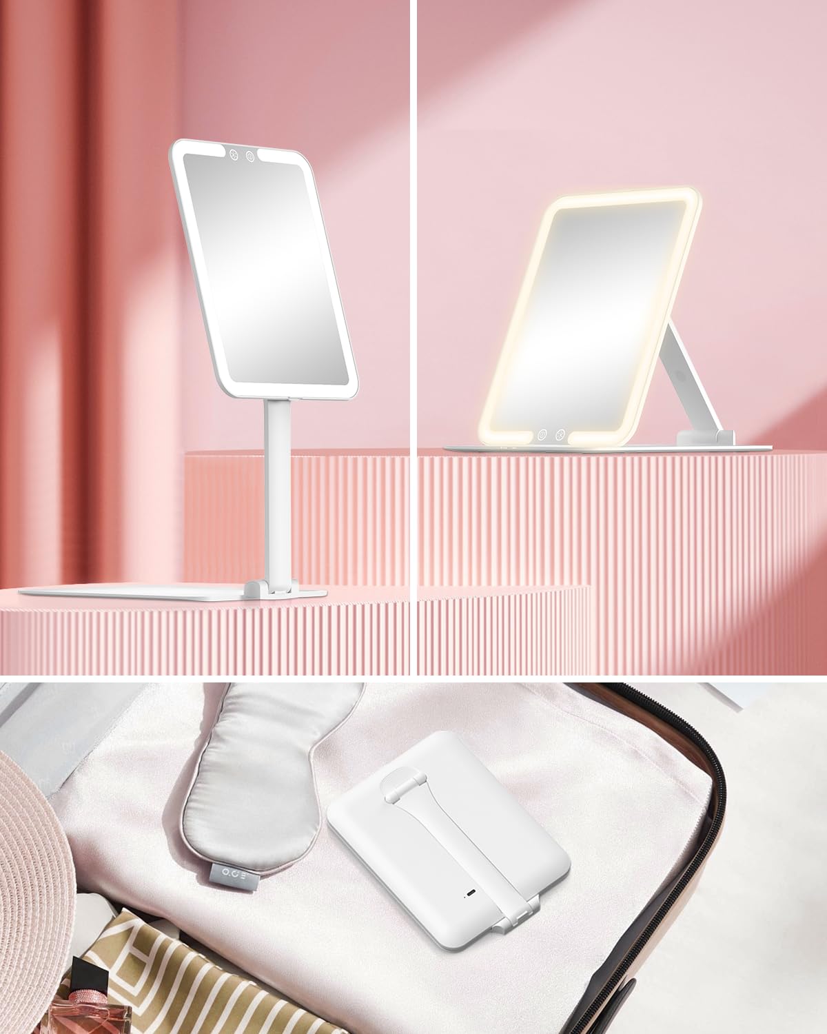 Gospire Travel Makeup Mirror with Lights and Magnification 10X, White – alternate angle