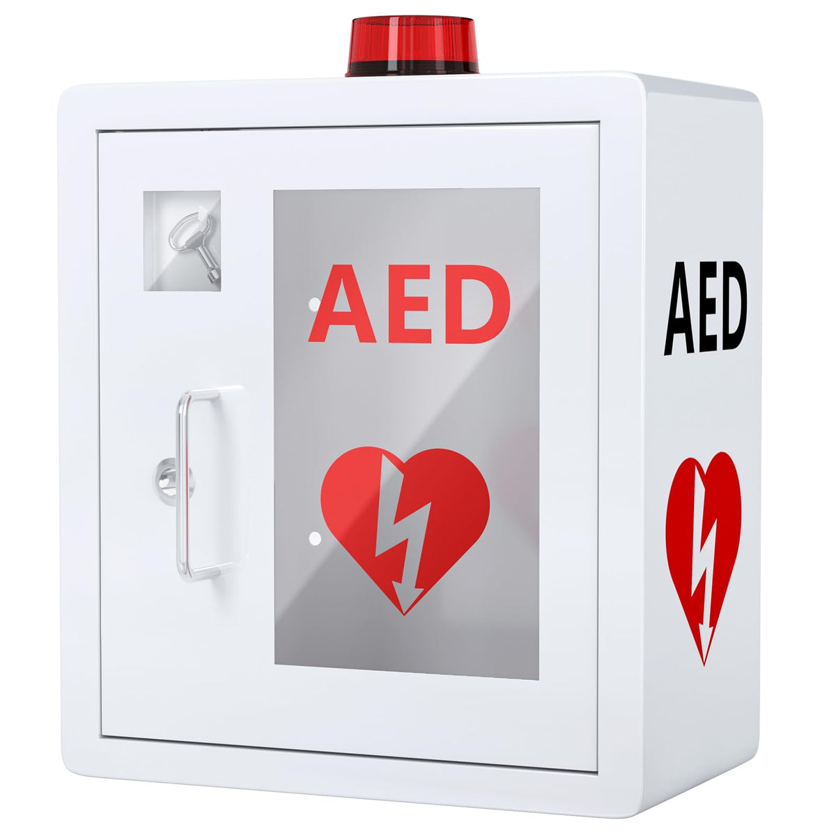 Wensha AED Defibrillator Wall Mounted Cabinet, Metal Steel Plate Storage Cabinet with Alarm and Light, fits All Brands C