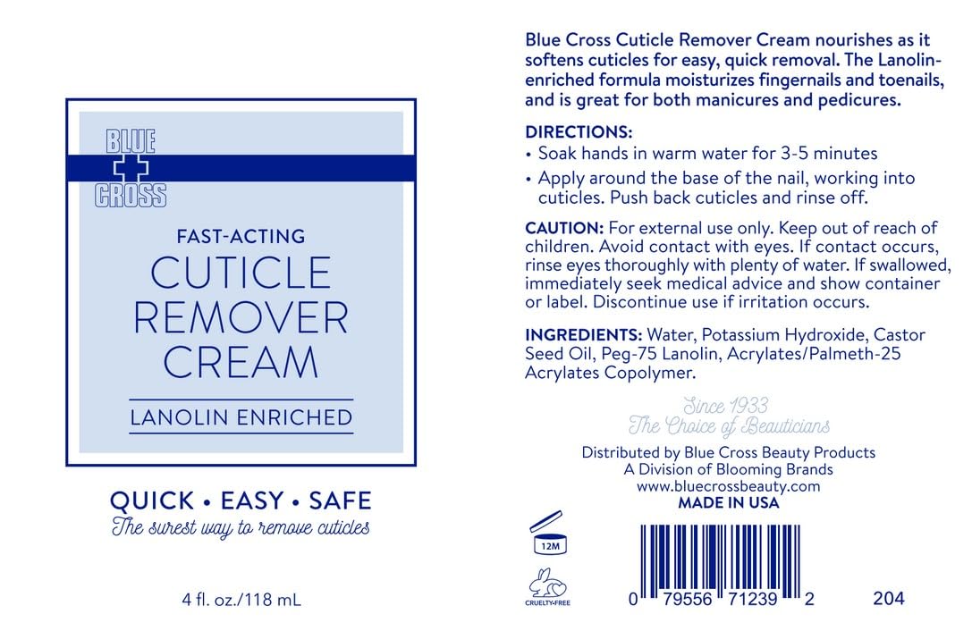 Blue Cross Cuticle Remover Cream for Dry Damaged Cuticles, Made in USA, 4oz