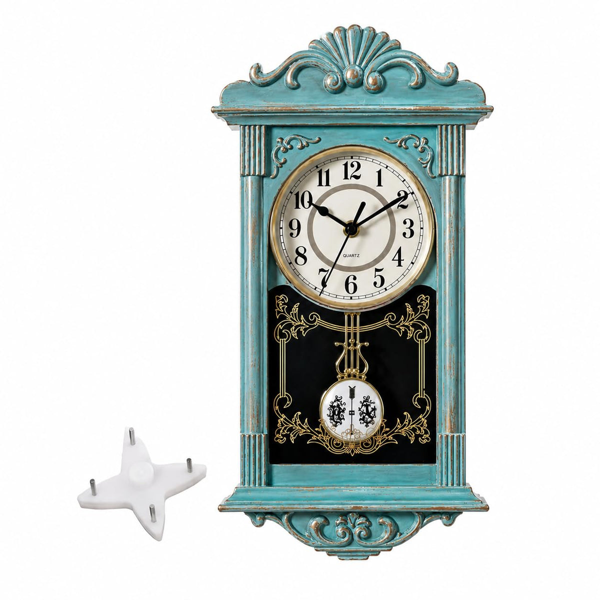 Clockswise Vintage Grandfather-Style Wall Clock with Wood-Effect Plastic Pendulum, Battery-Operated - for Home Decor, Li
