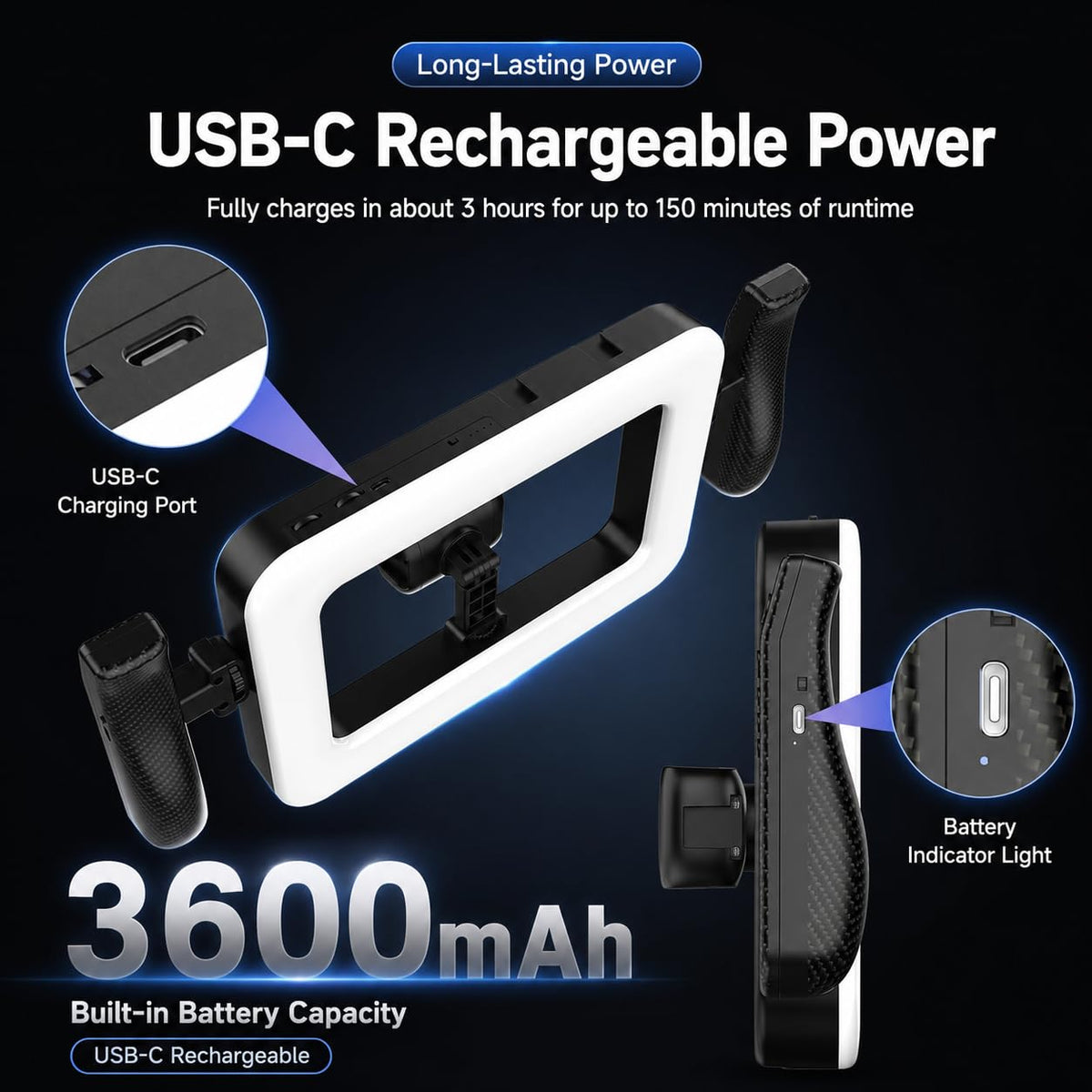 KayusMt Cell Phone Light for Video Recording – Handheld Creator Kit with Tripod – alternate angle