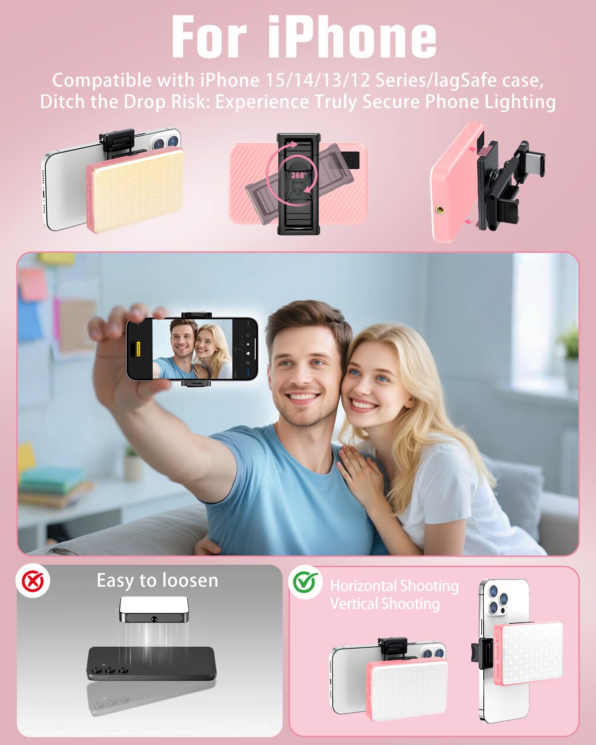 Auriani 168 LED Selfie Light for iPhone, Phone Light, 3000mah Rechargeable Picture Light Clip Portable Lights for Phone,