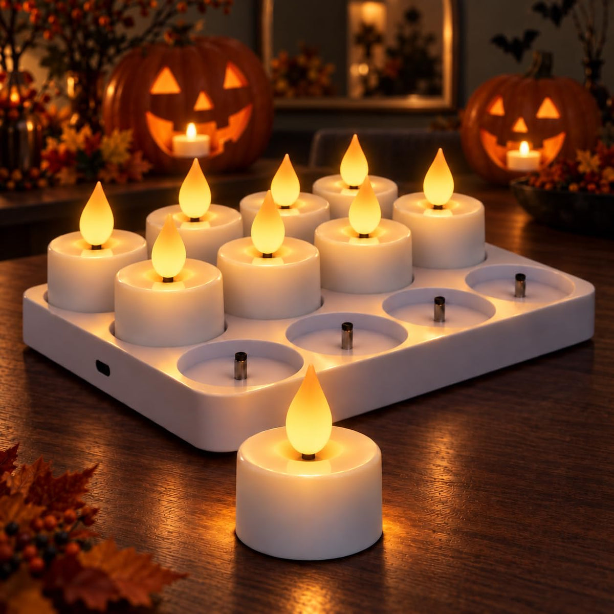 Fussion Rechargeable Tea Lights with Remote and Charging Dock, 12 Pack – White