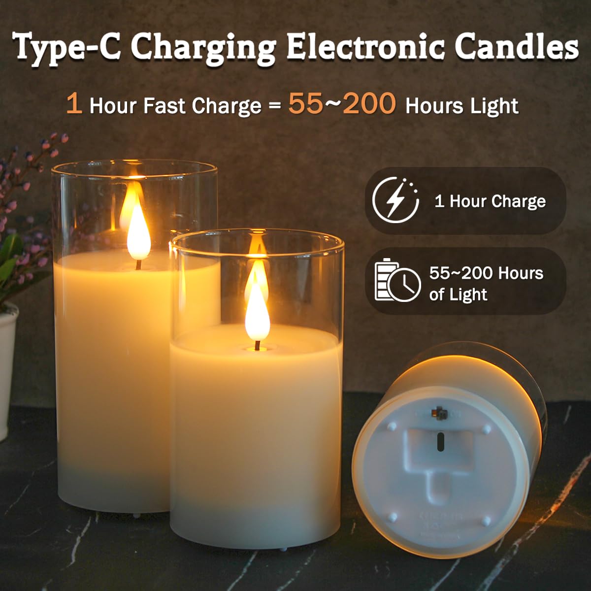 LEDHOLYT Glass Rechargeable LED Flickering Flameless Candles with Remote and Timer – product photo (Flameless Candles)