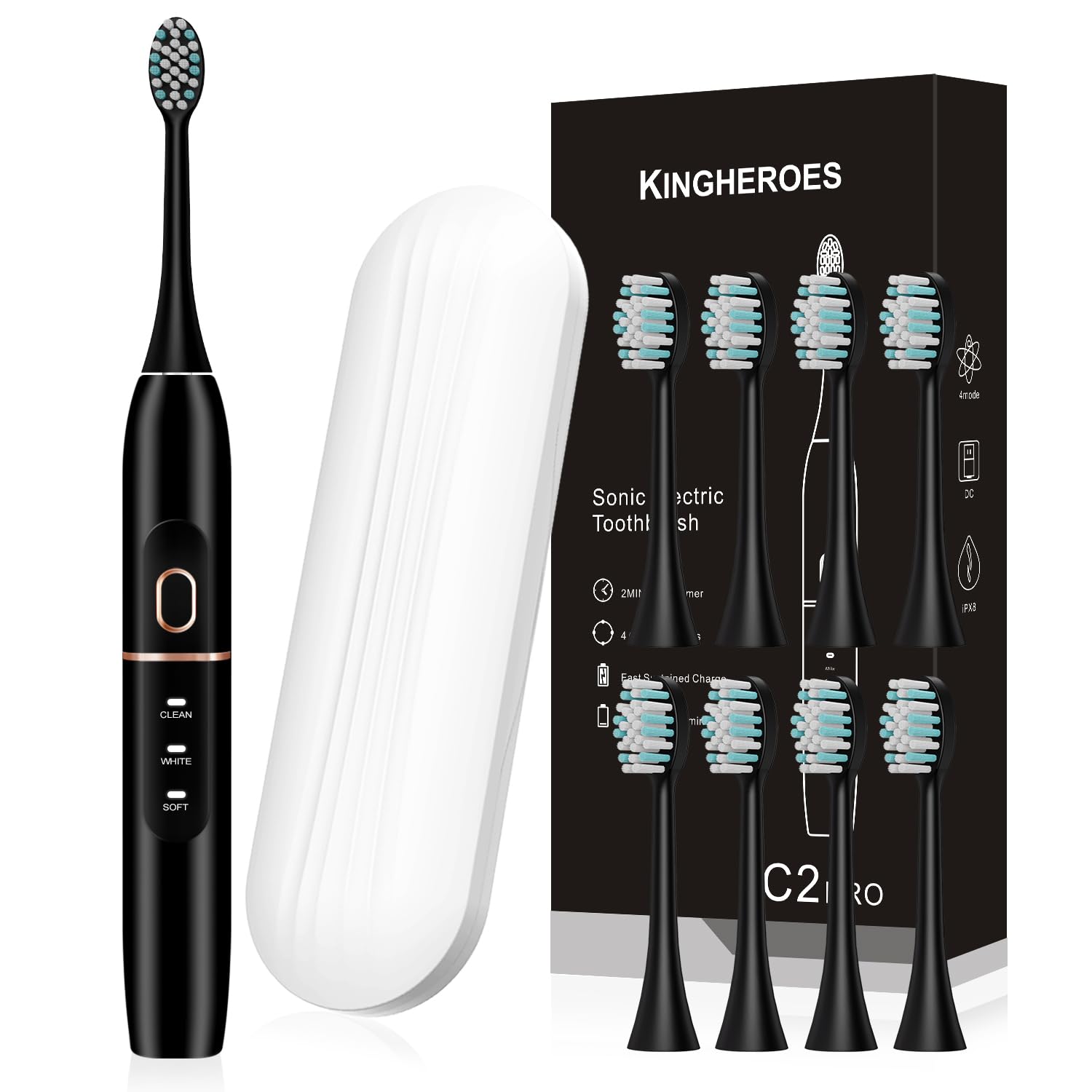 kingheroes Electric Toothbrush Set, Comes with 8 Brush Heads & - Product Imagery
