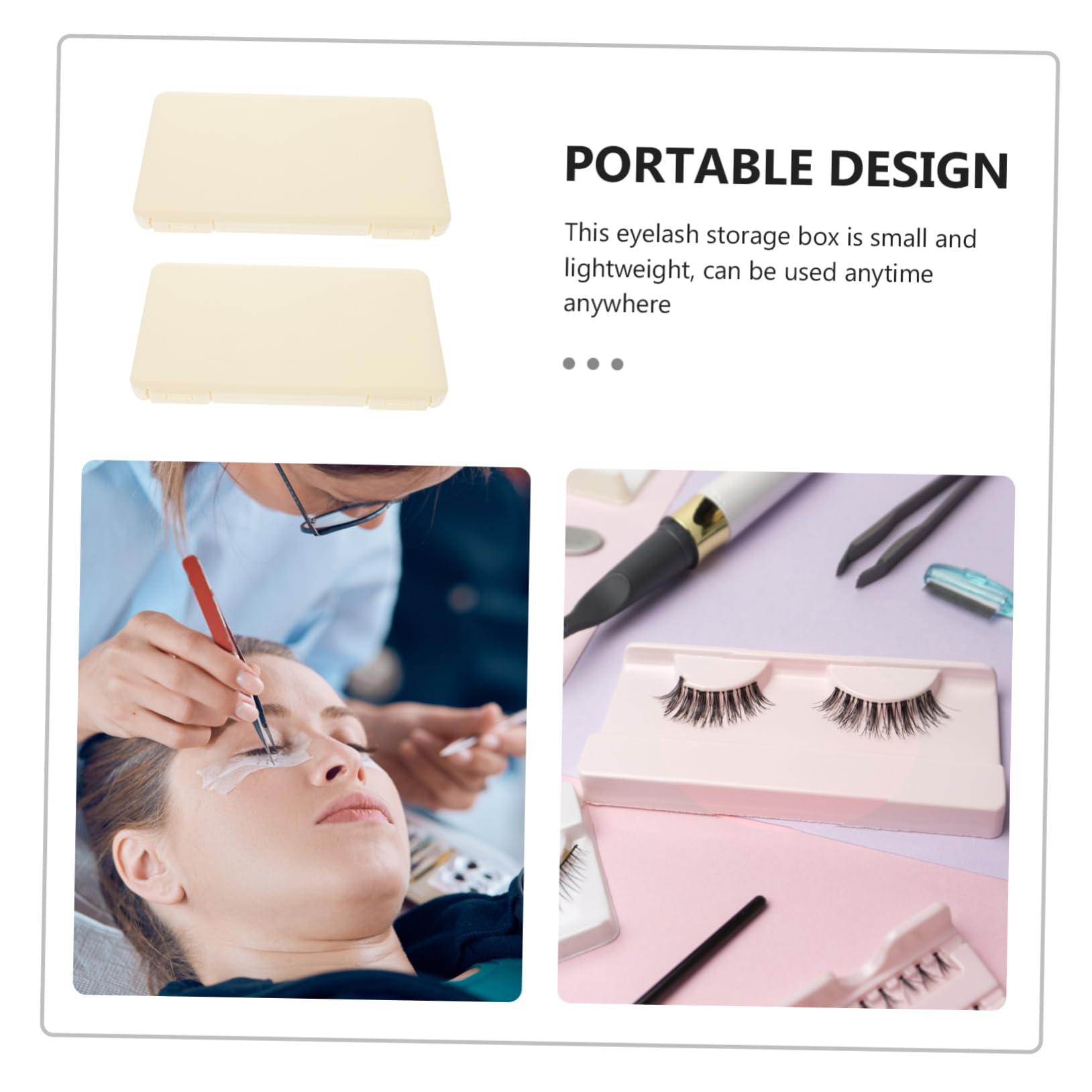 BESTYASH Large Capacity Eyelash Case, 2Pcs PP Lash Tray Organizer Beige