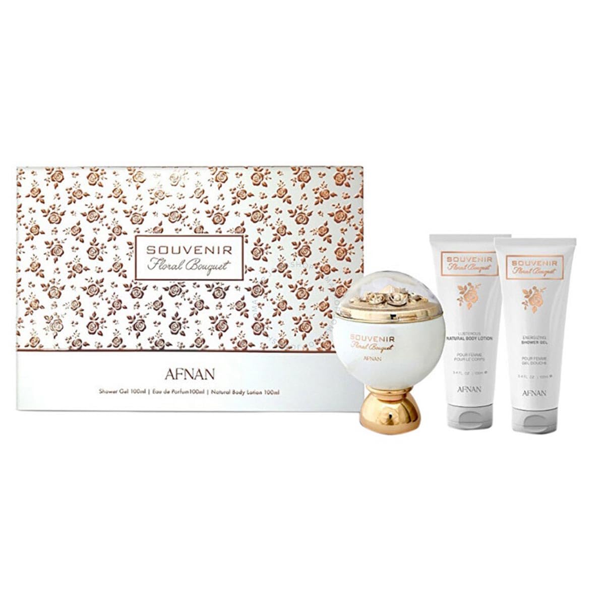 Afnan Souvenir Floral Bouquet Women's Luxurious Perfume Gift Set – Eau De Parfum, Body Lotion, Shower Gel – Souvenir Flo