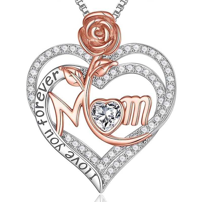 CCJM Mom Necklace Rose Heart Birthstone S925 Sterling Silve – Silver