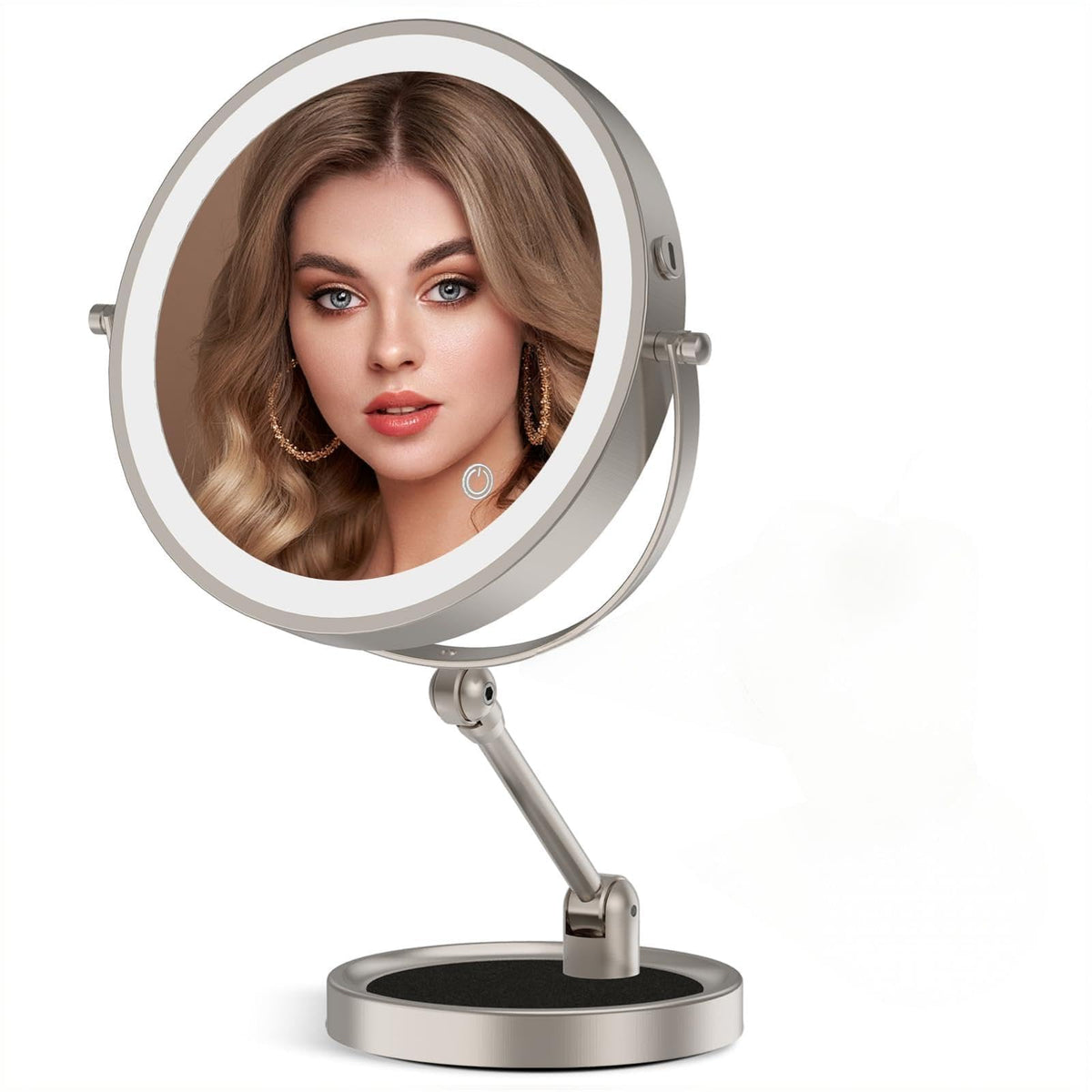Rocollos Tabletop Makeup Mirror with Built-in Vanity Tray, 9" Rechargeable 4000mAh Lighted Vanity Mirror 1X/10X Magn