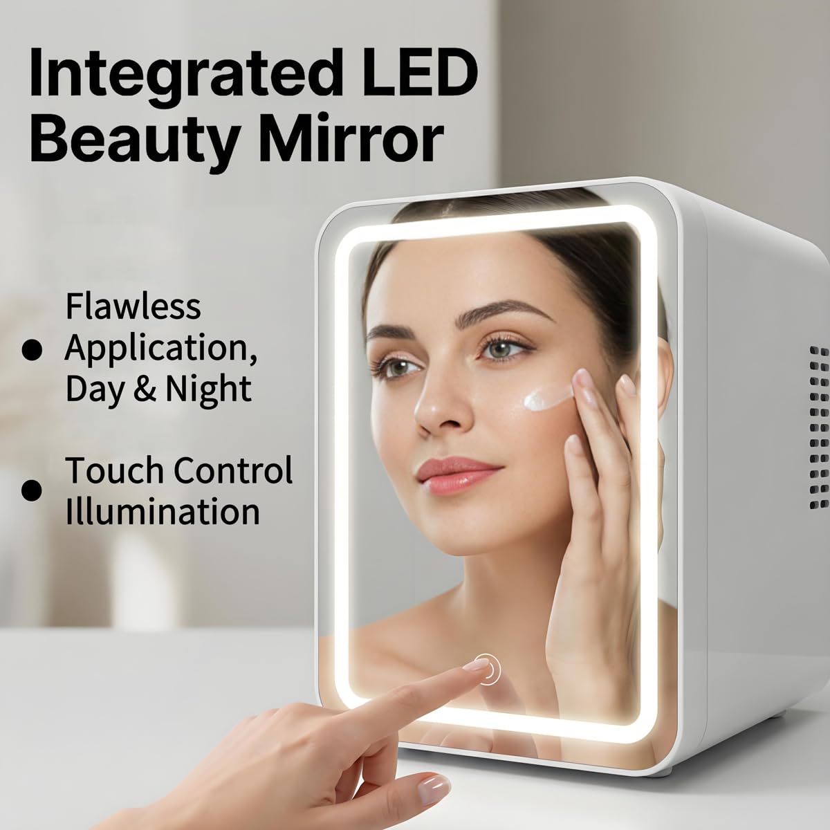 Lispin 4L Mini Skincare Refrigerator with Dimmable LED Mirror, Portable Beauty Refrigerator, Cosmetics, Personal Fridge 