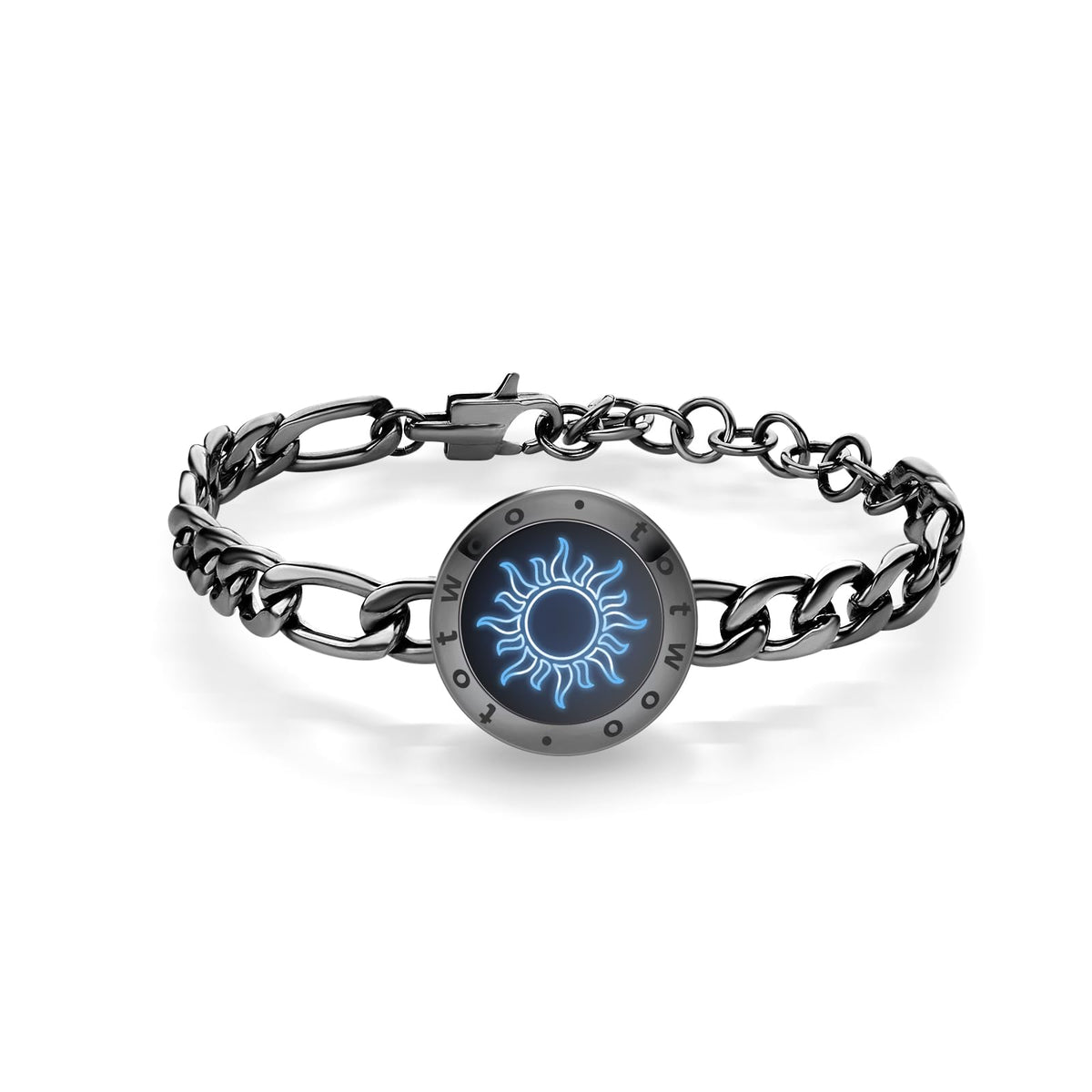 TOTWOO Sun and Moon Long Distance Touch Bracelets for Couples – Sun, Figaro Chain, Black, 12