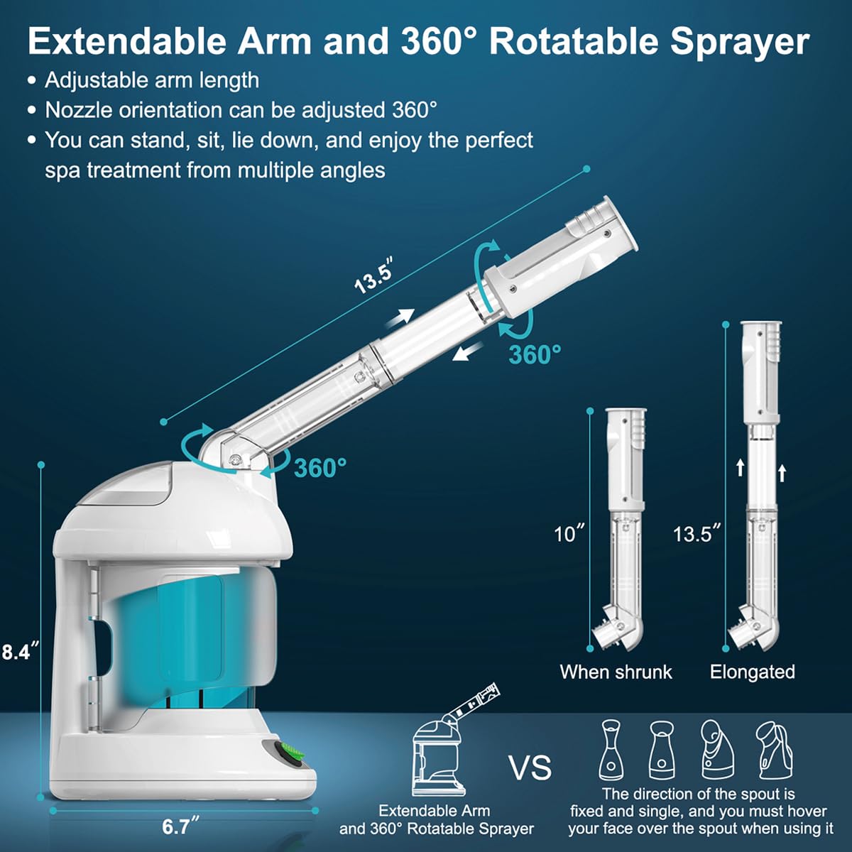 DENFANY Facial Steamer with Ozone Extendable 360 Arm - Denfany Official Imagery - 4