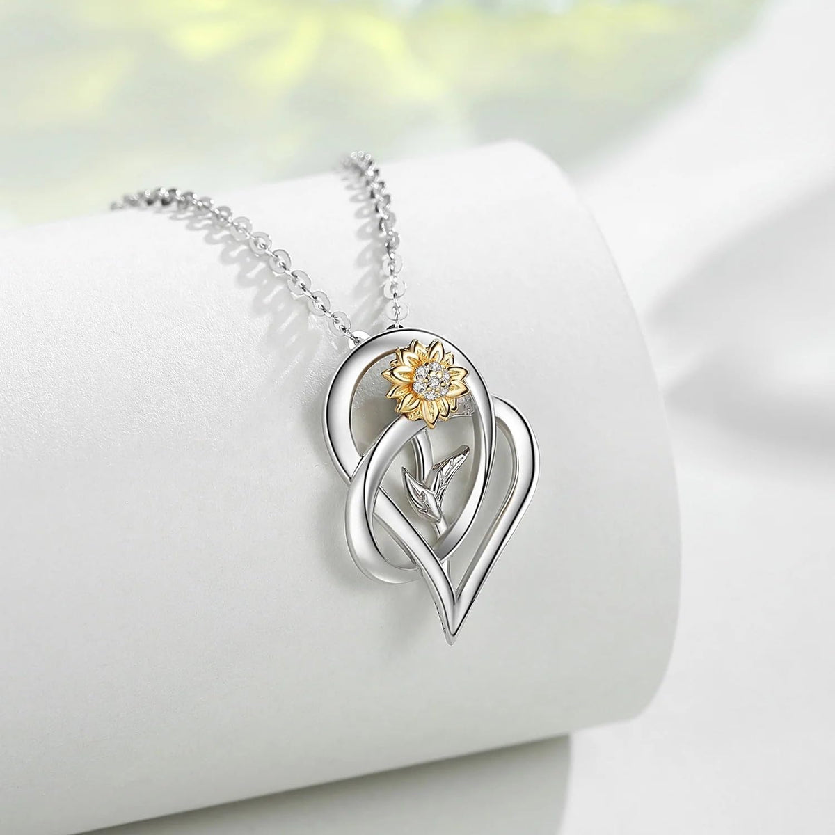 CCJM Sunflower Necklace, S925 Sterling Silver 18K Gold Plated Pendant – alternate angle