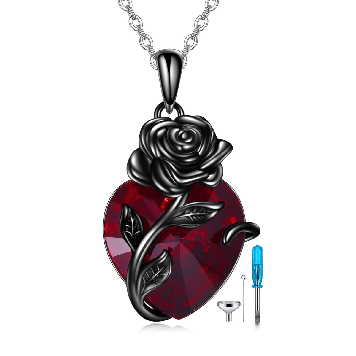 AOBOCO Rose Heart Necklace 925 Sterling Silver Love Crystal Pendant Necklace Women Vintage Jewelry for Women – Black Ros