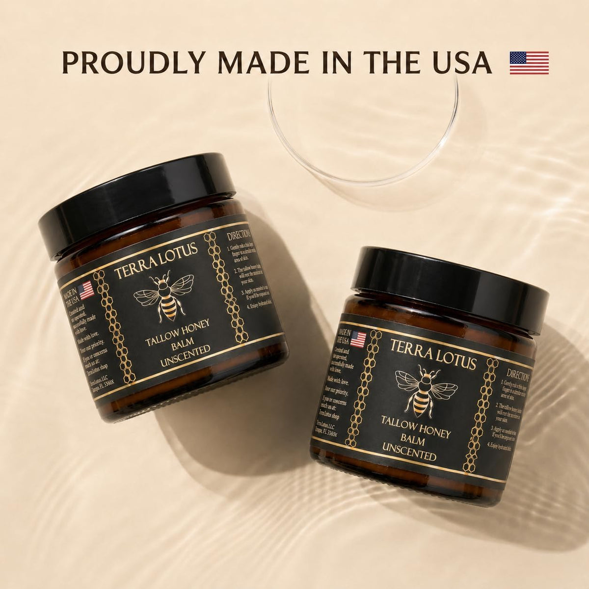 Terra Lotus - Organic Grass-Fed Beef Tallow Balm with Raw Honey - Moisturizing Cream - Handmade All-Natural Moisturizer 