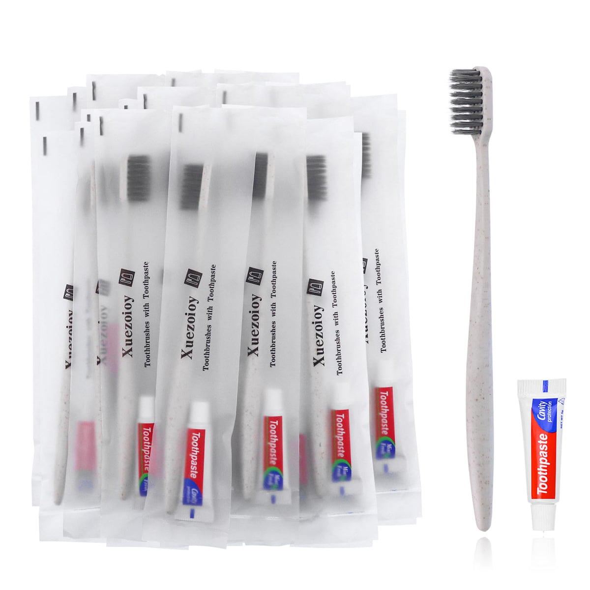 Disposable Toothbrushes with Toothpaste 60 Pack Apricot - Xuezoioy Official Imagery - 1