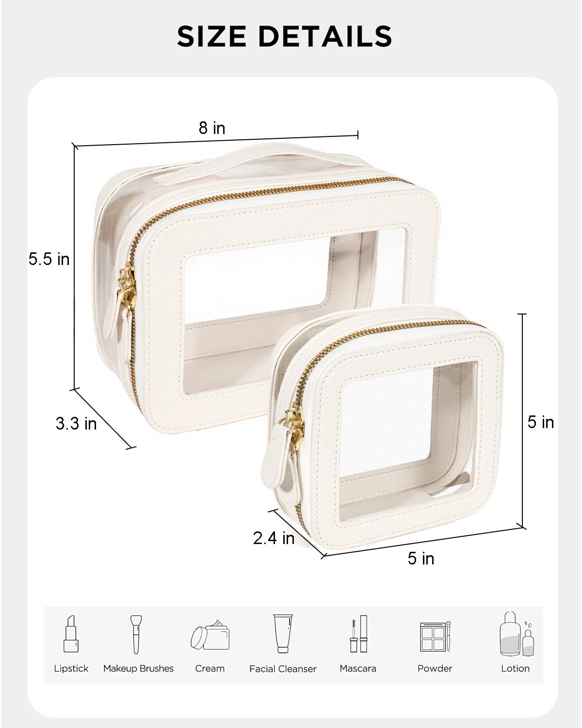 FFpaw Clear Makeup Bag Set, Travel Makeup Bag Small Portable Clear Makeup Pouch Cute Waterproof Cosmetic Case Zipper Mak