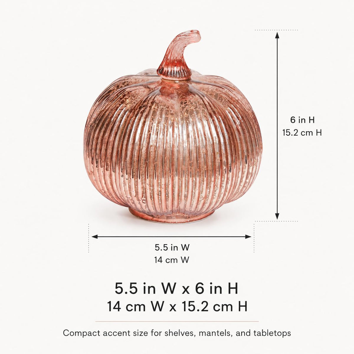 hvfun Rose Gold Glass Pumpkin Light with 2 Lighting Modes and 6-Hour Timer, 5.5 x 6 Inch Battery Operated Mercury Glass 