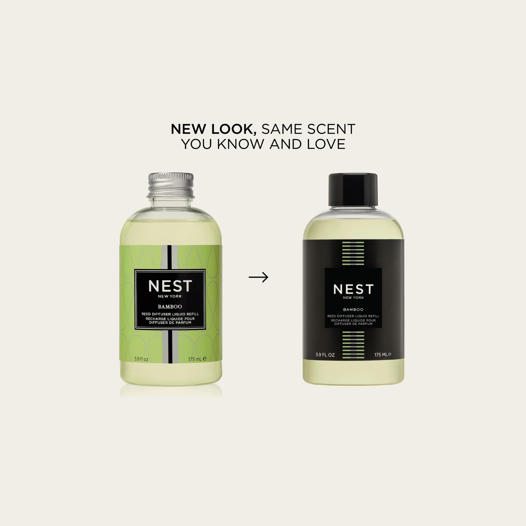 NEST New York Bamboo reed diffuser refill bottle with 5.9 fl oz of aromatic fragrance liquid.