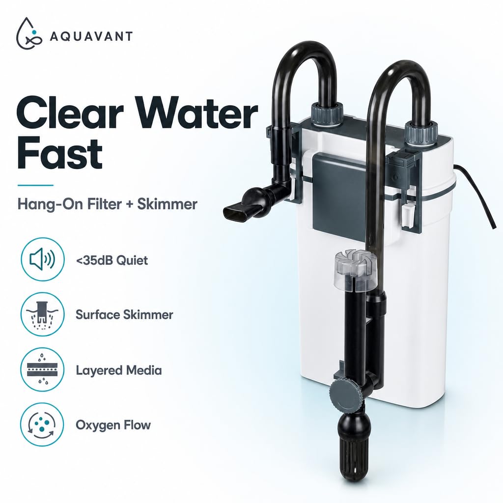 MUZIBAMA Aquarium Filter for 10-40 Gallon Fish Tank, Quiet Hang On Back Canister Filter with 3-Stage Filtration, Surface