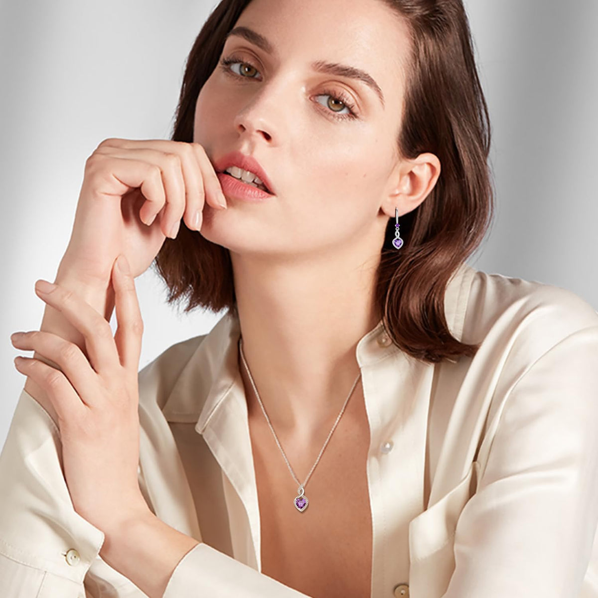 FANCIME Heart Dangle Earrings Sterling Silver Birthstone Jewelry for Women – full view