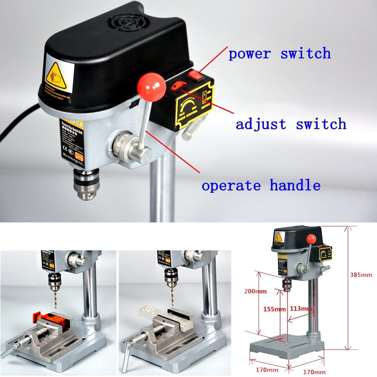 3 Speed Benchtop Drill Press Electric Bench Wood Drilling - EWANYO Official Imagery - 3