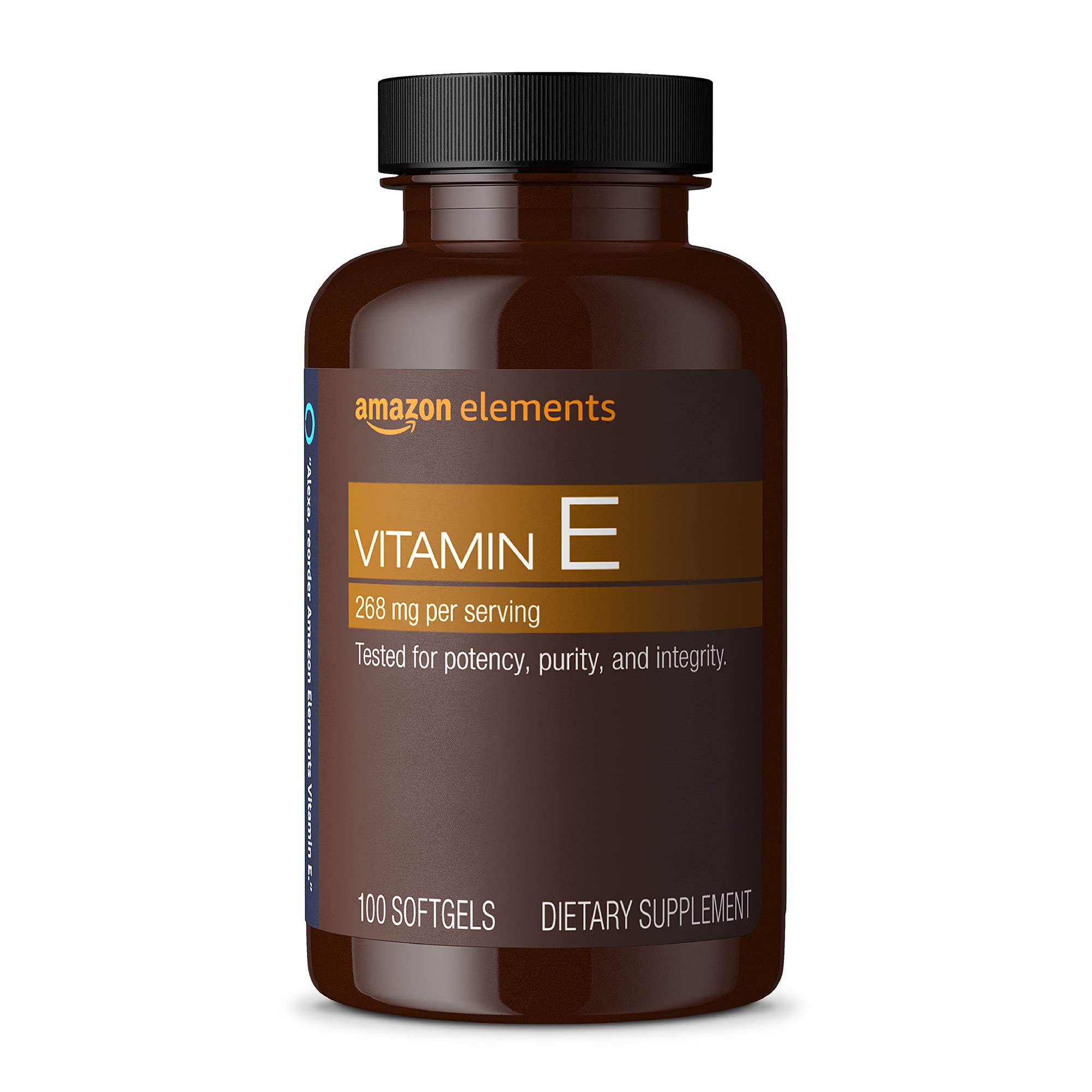 Amazon Elements Vitamin E, 400 IU, 100 Softgels, 100 days of - Product Imagery