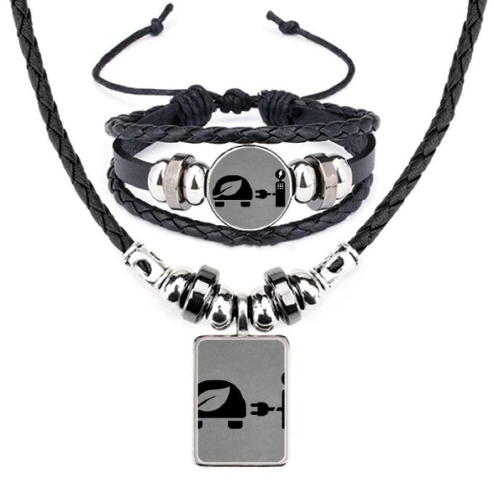 DIYthinker Automatic Charing Station Energy Vehicles Protect Environment Leather Necklace Bracelet Jewelry Set – adjusta