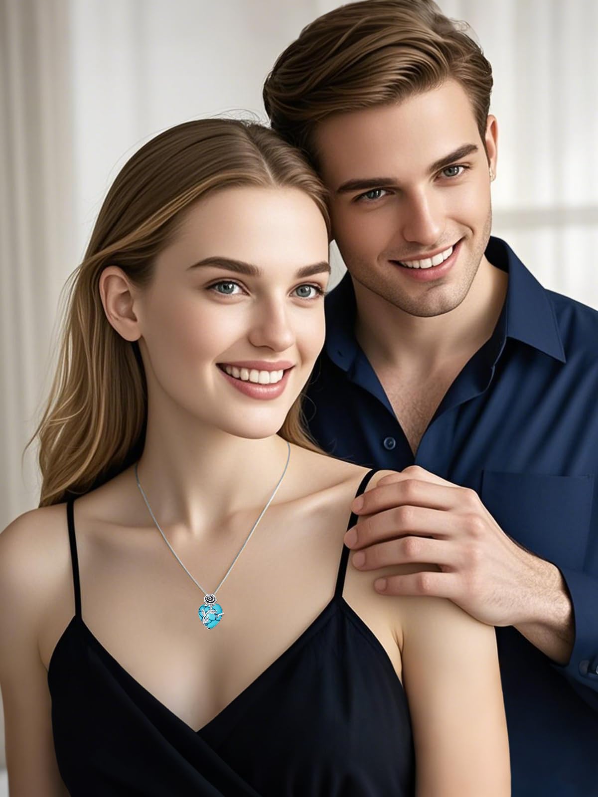 OCJ Birthstone Necklace for Women 925 Sterling Silver Rose Flower Heart Birthstones Pendant Necklace Fine Jewelry Annive