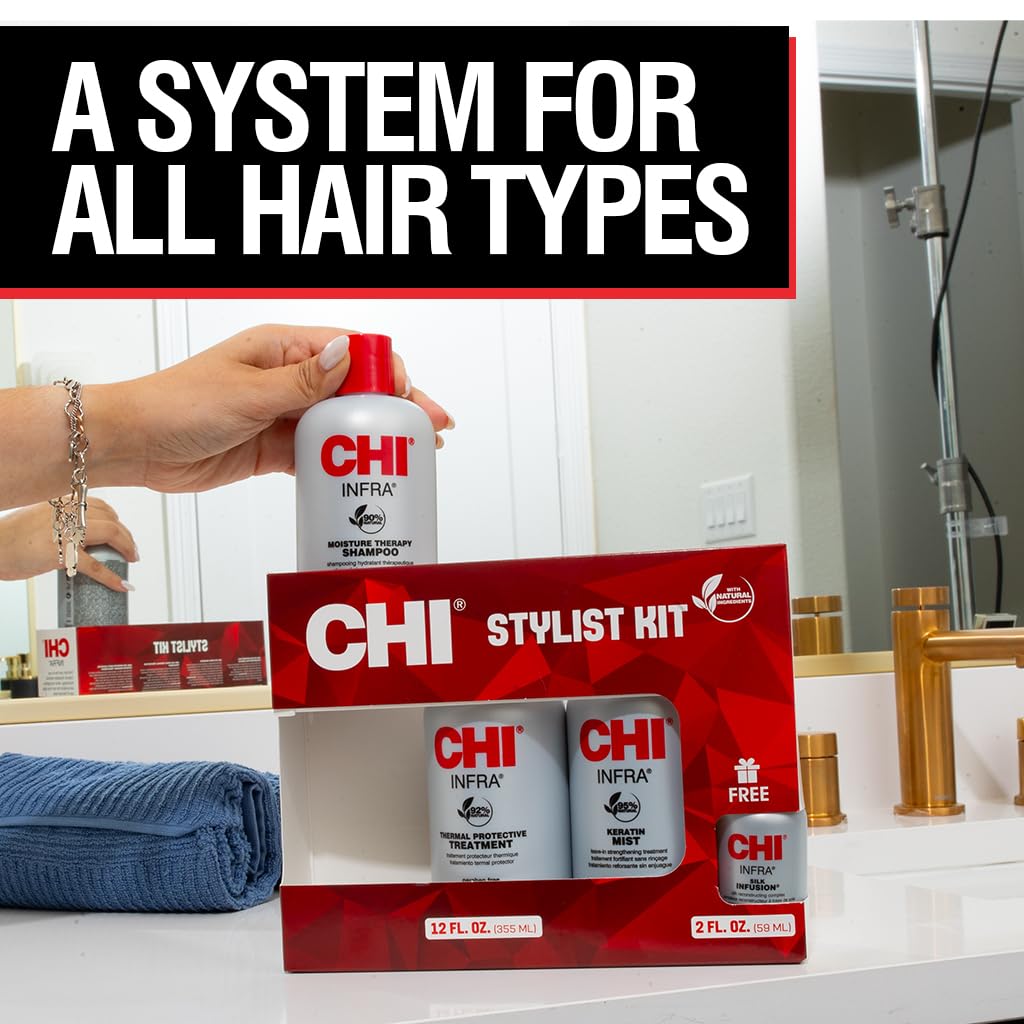 CHI Home Stylist Kit with four-piece hair care set including hair cleaner and conditioner for healthy, shiny hair.