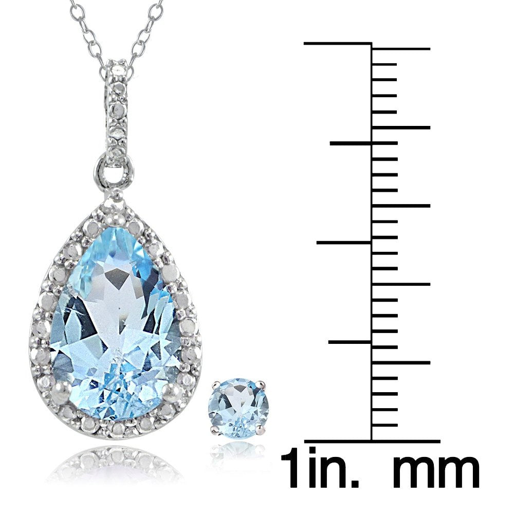 B. BRILLIANT Sterling Silver Gemstone Teardrop Necklace & Stud Earrings Gift Jewelry Set for Women – close-up detail in 