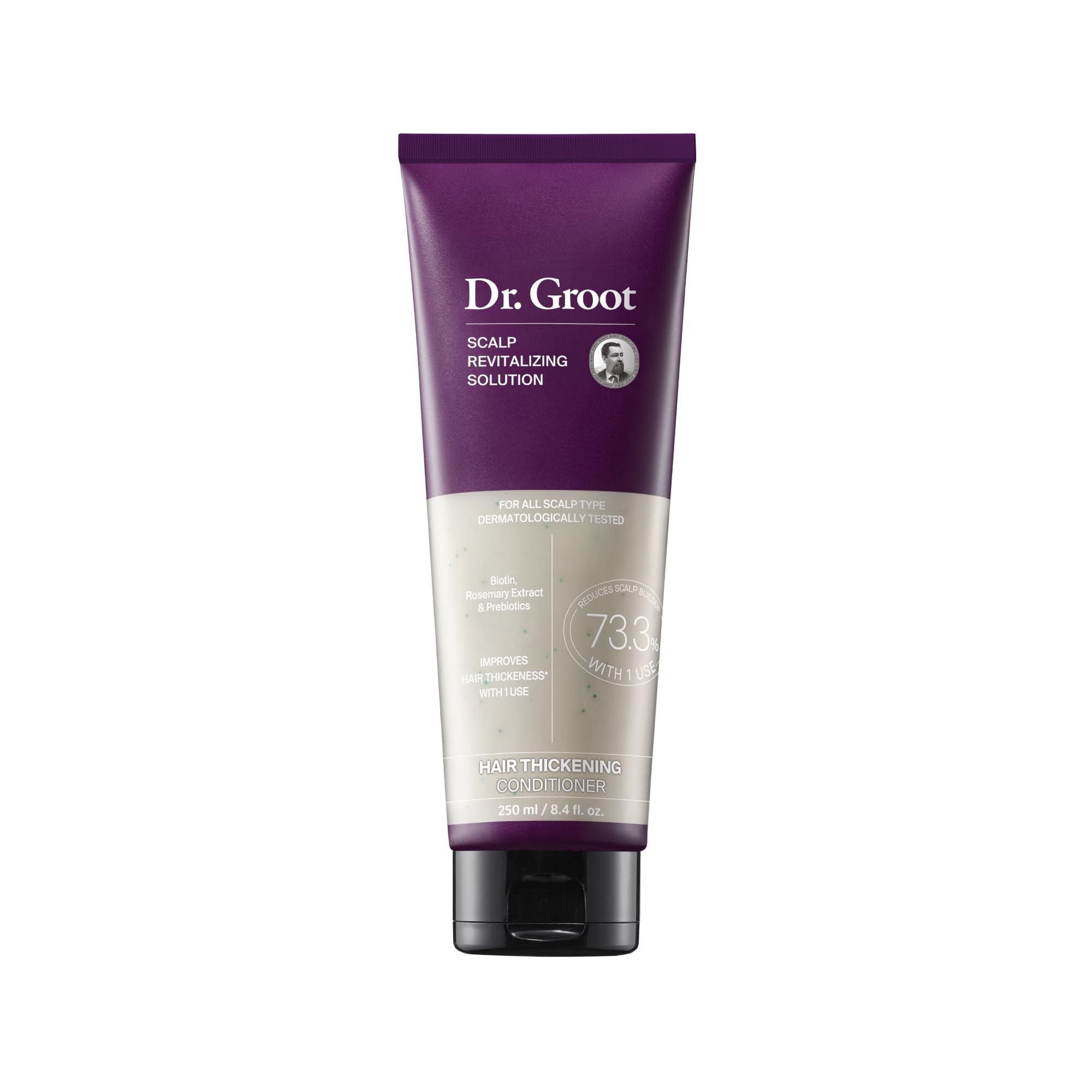 Dr. Groot hair thickening conditioner bottle for hair loss and thinning hair, with biotin and scalp treatment benefits.