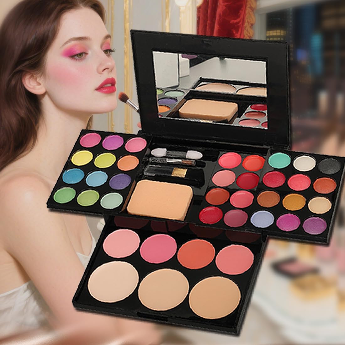 Badhare Beauty Full Face Palette Makeup Kit 24 Color Eyeshadow Palette, 8 Lip Gloss, 4 Blush, 3 Dual Powder, with Brushe