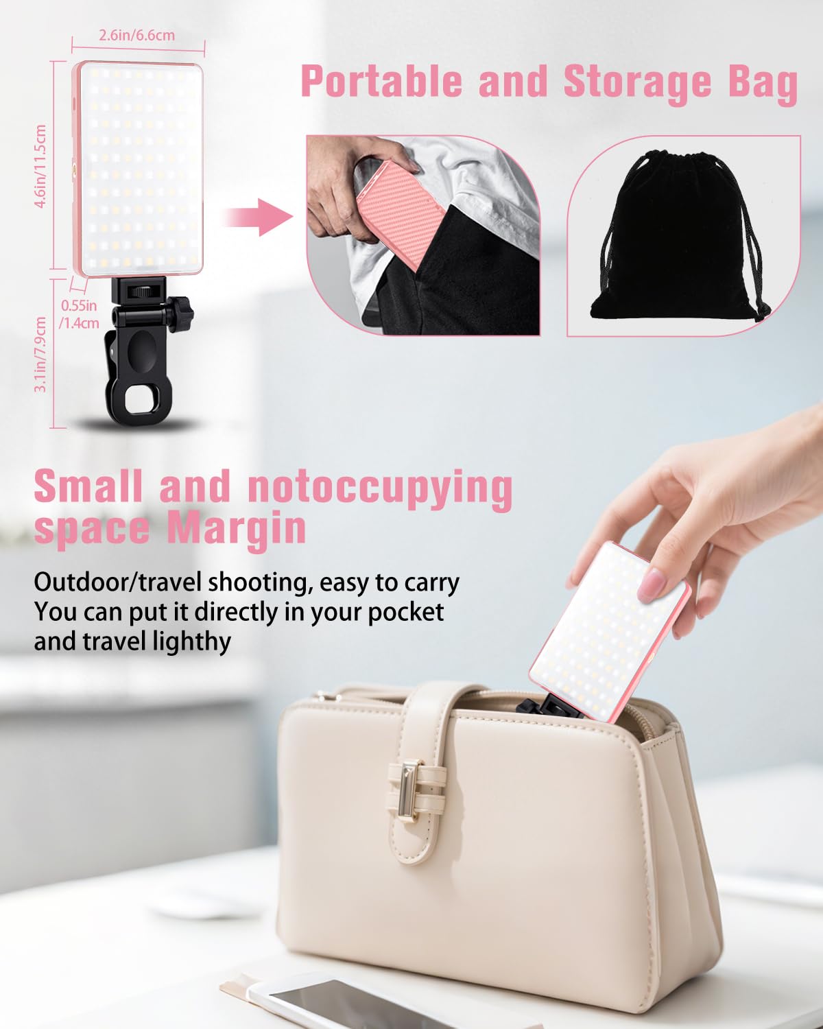 Auriani 168 LED Selfie Light for iPhone, Phone Light, 3000mah Rechargeable Picture Light Clip Portable Lights for Phone,