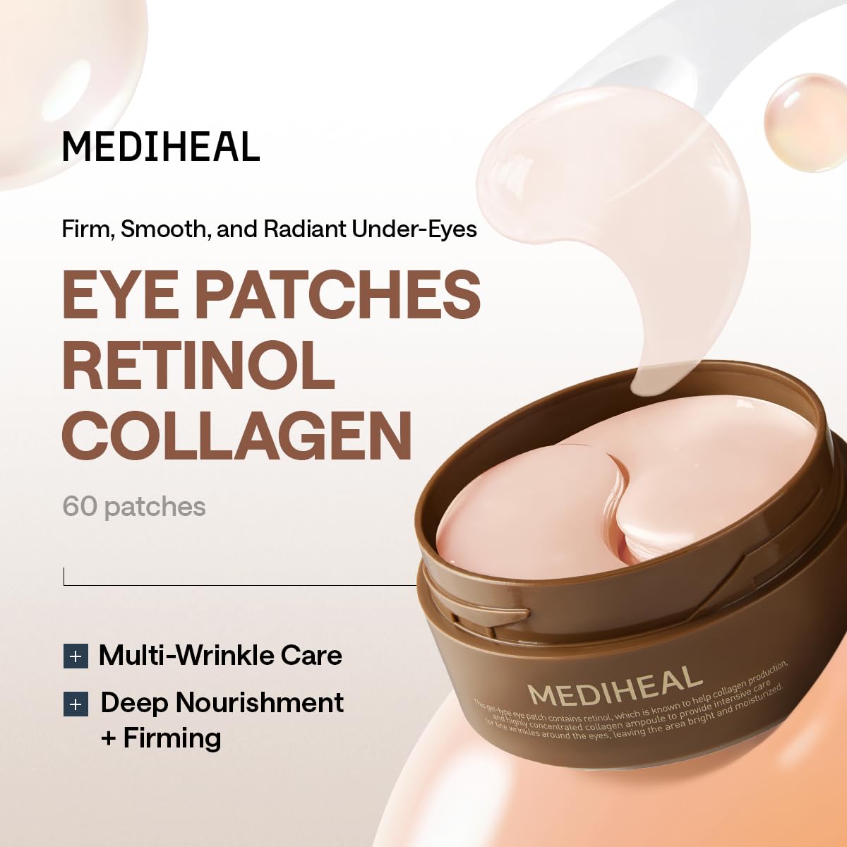 MEDIHEAL 95% Retinol & Collagen Under Eye Patches, Wrinkle Care (60 Count) – close-up detail