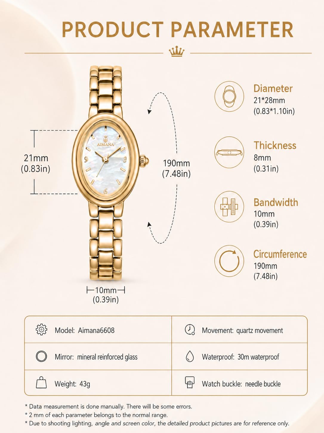 MASTOP Women’s Oval Bracelet Watch Stainless Steel Easy Read Dial – full view