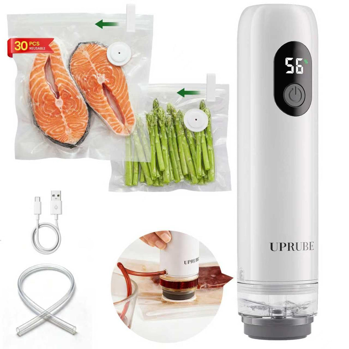 UPRUBE Compact Vacuum Sealer for Food, Drainage Tube, Wet Food, 30 Bags – product photo (Vacuum Sealers)