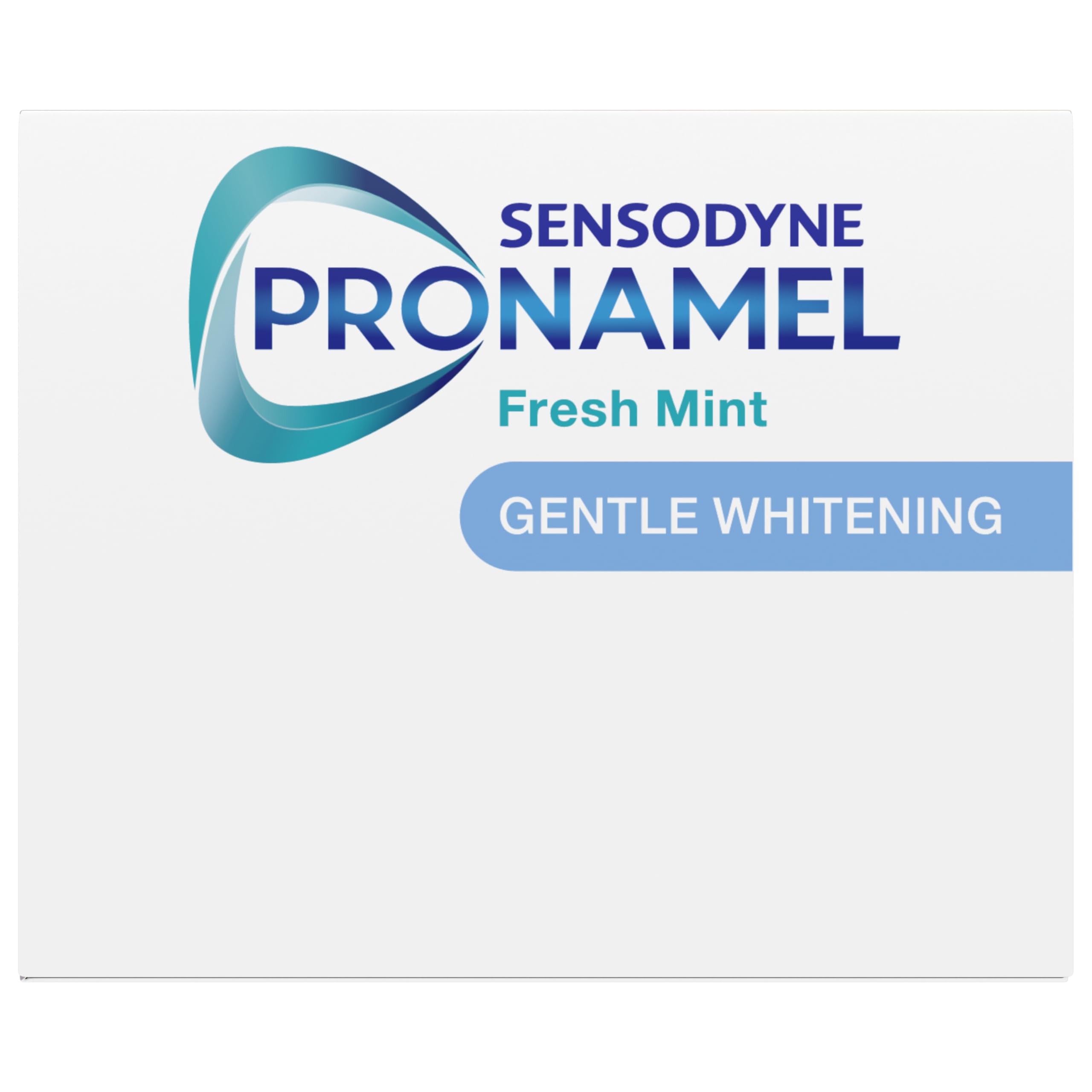 Sensodyne Pronamel Gentle Whitening toothpaste 4-pack, featuring white and blue tubes with mint flavor branding.