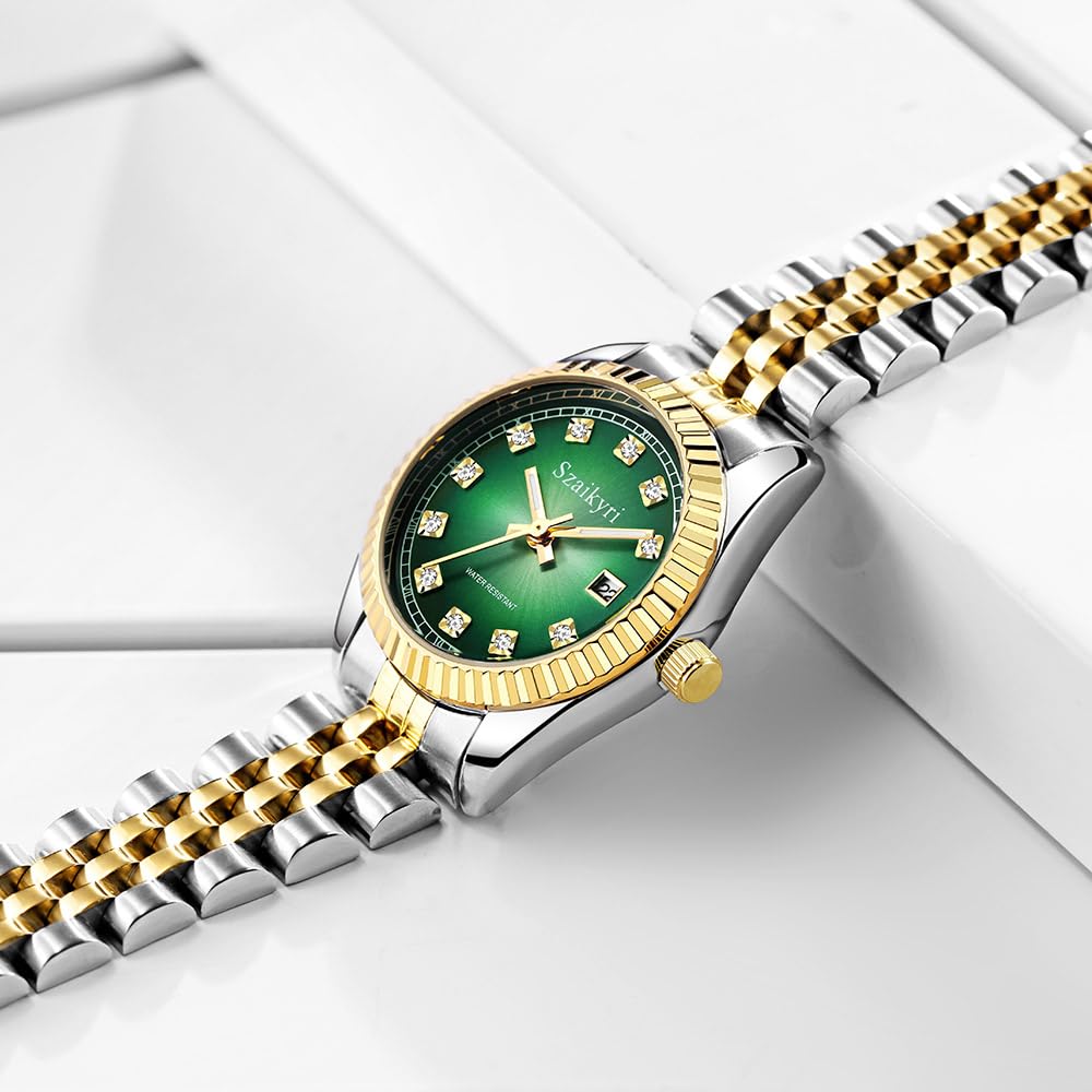 Szaikyri Classic Watch for Women with Solid Stainless Steel Band and Calendar Water Resistant – packaging and label