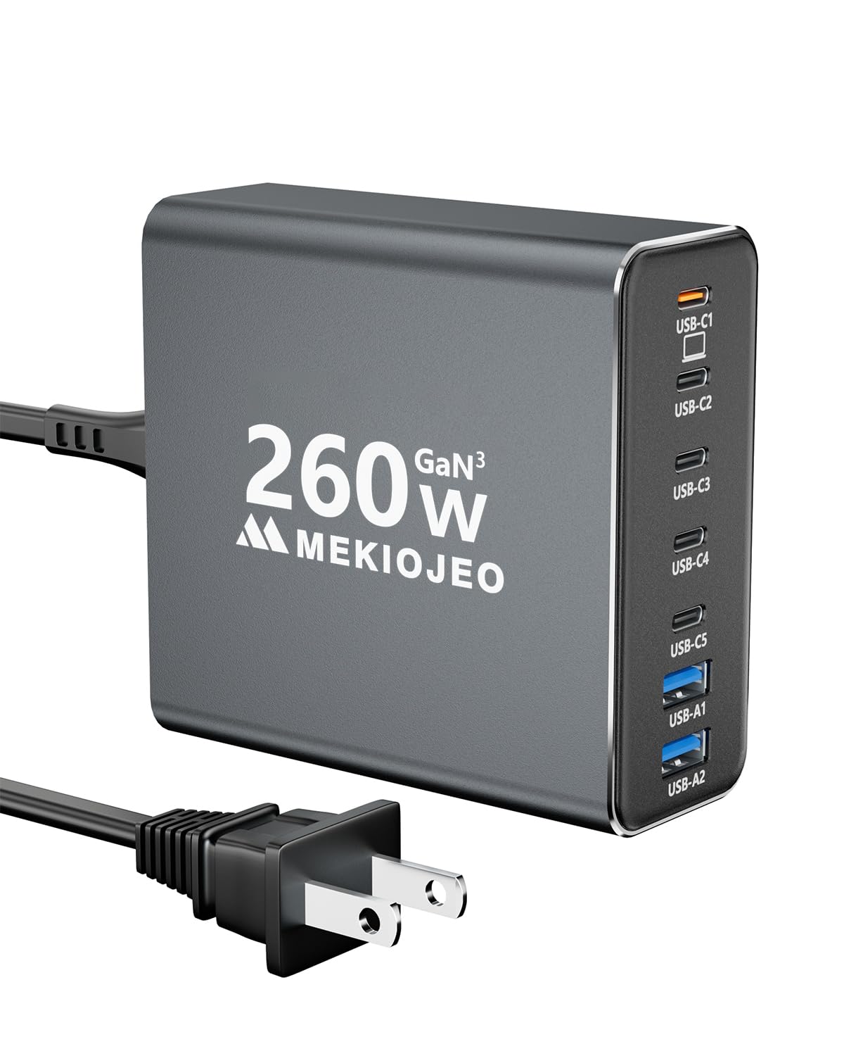 MEKIOJEO Aluminum Alloy 260W USB C Charger GaN Fast USB C Charging Station