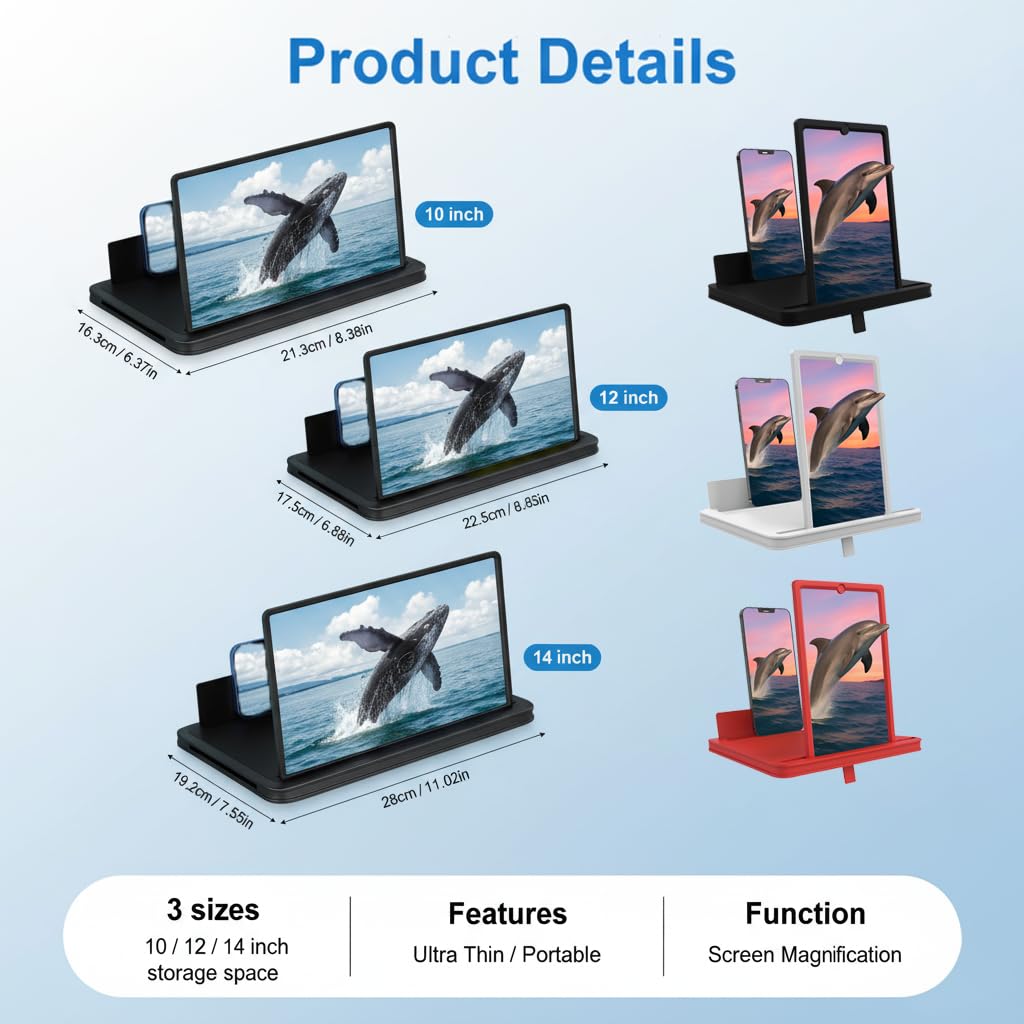AIPULL Screen Magnifier for Cell Phone with Adjustable Stand, Foldable Phone Screen Magnifier for Movies & Videos, Hands